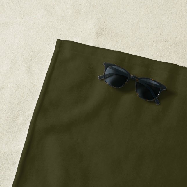 Minimalist military army green plain solid modern beach towel (In Situ)