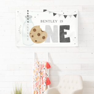 Minimalist Milk and Cookies Birthday Backdrop Banner