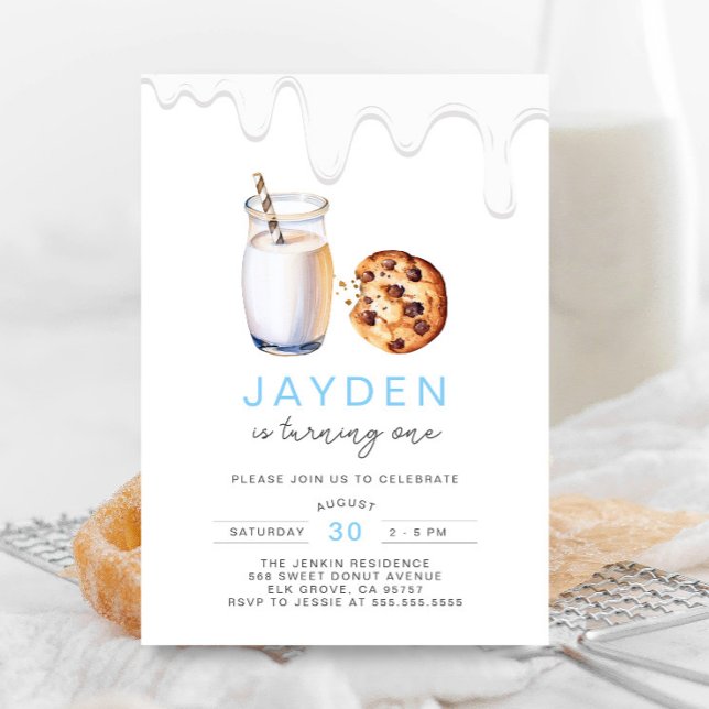 Minimalist Milk And Cookies Blue Boy Birthday Invitation (Creator Uploaded)