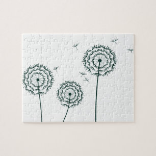 Minimalist Mint and White Spring Dandelion Flower Jigsaw Puzzle