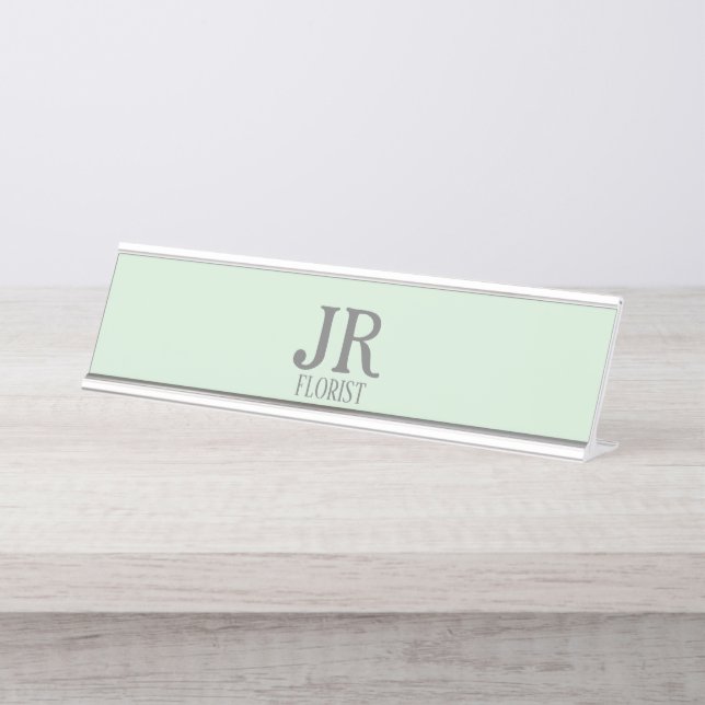 Minimalist mint green desk name plate (Front)