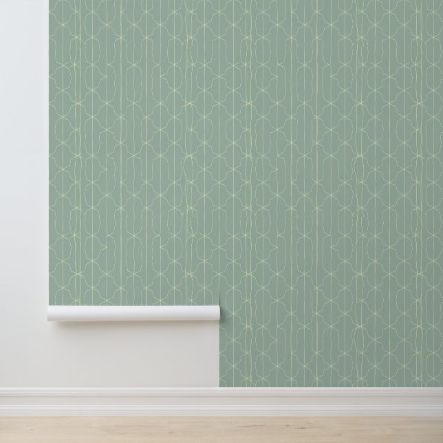 Minimalist Mint Green Geometric Line Pattern Wallpaper (Application)