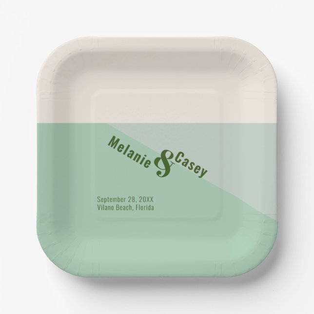 Minimalist Mint Green Wedding Paper Napkins Plate (Front)