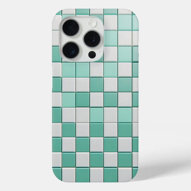 Minimalist Mint Green & White Chequered Case  (Back)