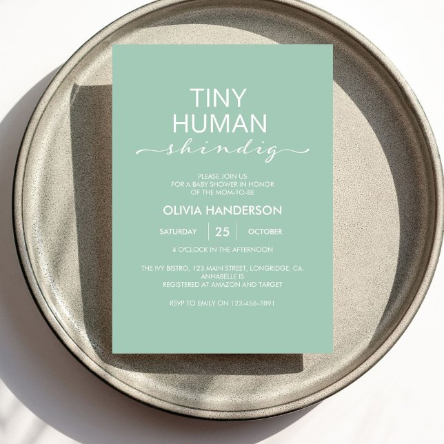  Minimalist Mint Tiny Human Shindig Baby Shower Invitation (Creator Uploaded)
