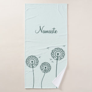 Minimalist Mint White Dandelion Yoga Namaste Bath Towel