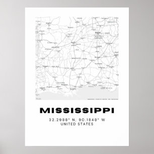 Minimalist Mississippi Map Art - Black and White  Poster