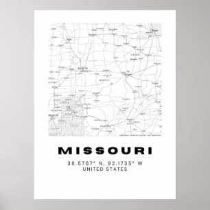 Minimalist Missouri Map Art - Black and White Poster