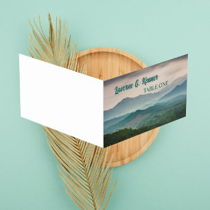 Minimalist Mist Mountain Wedding place card.