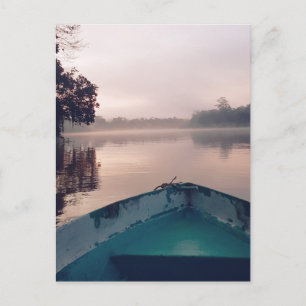 Minimalist Misty Boat on River Borneo Travel Photo Postcard