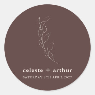 Minimalist Mocha Botanical Floral Wedding Classic Round Sticker