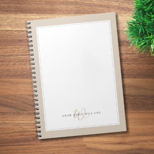 Minimalist Mocha Brown Two Border Monogram Notebook