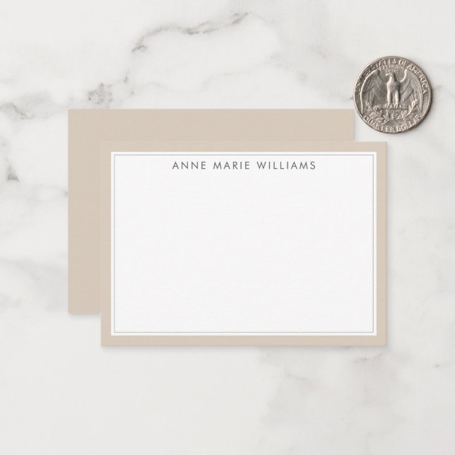 Minimalist Mocha Brown Two Border Name Note Card (Front/Back In Situ)