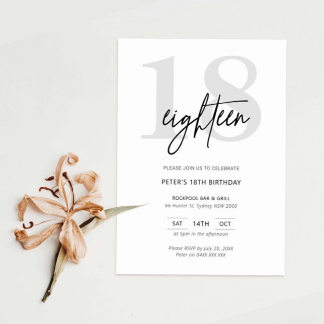 Minimalist Modern 18th Birthday Party Invitation (Creator Uploaded)