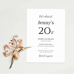 Minimalist Modern 20th Birthday Party Invitation