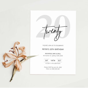 Minimalist Modern 20th Birthday Party Invitation