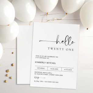 Minimalist Modern 21st Birthday Party Invitation