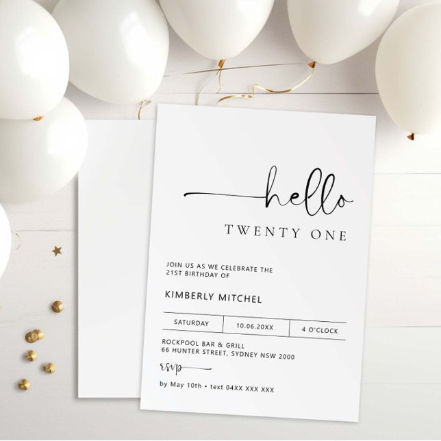 Minimalist Modern 21st Birthday Party Invitation (Creator Uploaded)