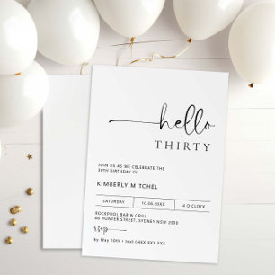 Minimalist Modern 30th Birthday Party Invitation