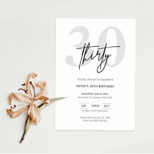 Minimalist Modern 30th Birthday Party Invitation