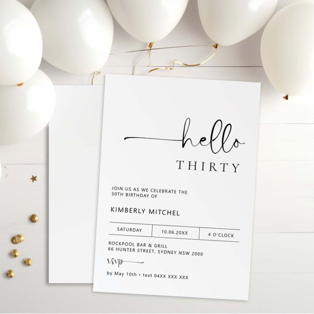 Minimalist Modern 30th Birthday Party Invitation (Creator Uploaded)