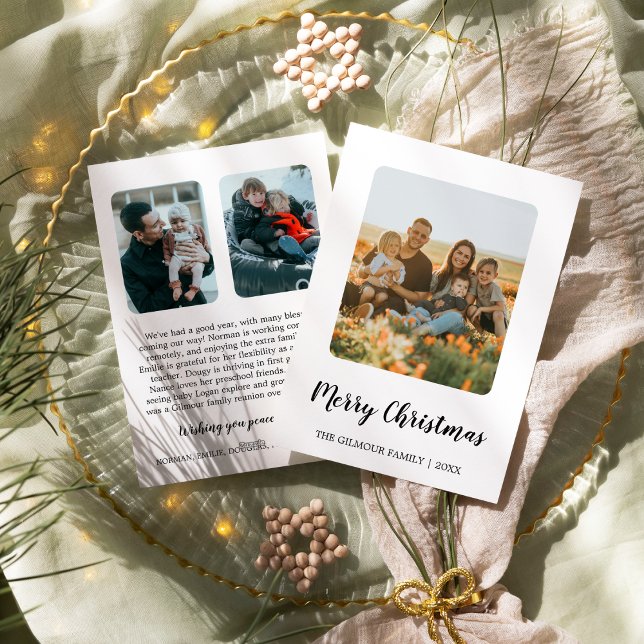 Minimalist Modern 3 Photo Christmas Newsletter Holiday Card (Creator Uploaded)