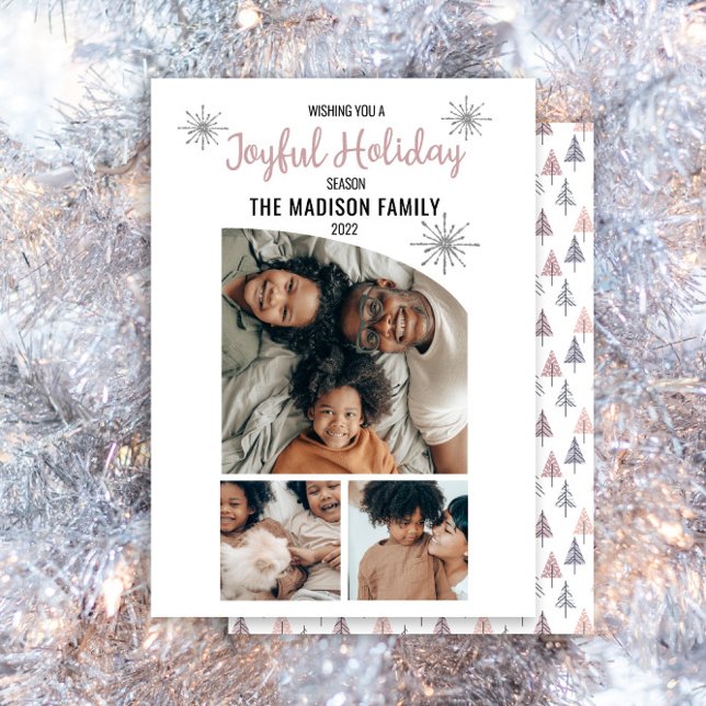 Minimalist Modern 3 Photo Joyful Holiday Season Card (Creator Uploaded)