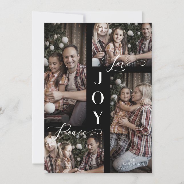 Minimalist Modern 4 Photos Collage Christmas Card (Front)