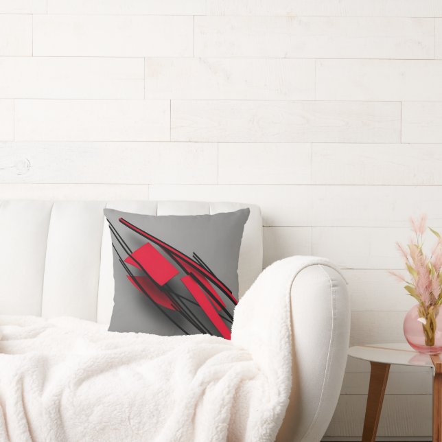 Minimalist Modern Abstract Red and Black  Cushion (Couch)