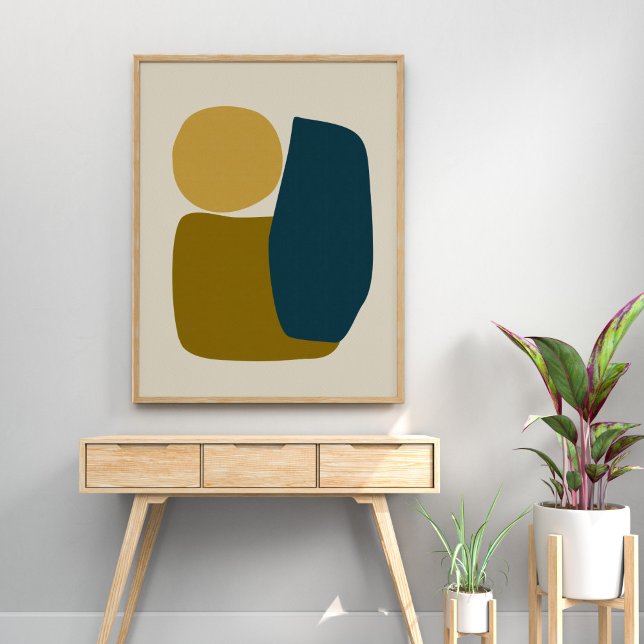Minimalist Modern Abstract Shapes Teal Mustard  Poster (Creator Uploaded)