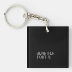 Minimalist Modern Add Your Name Black Grey Key Ring