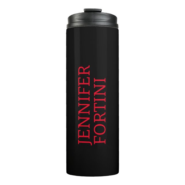 Minimalist Modern Add Your Name Black Red Thermal Tumbler (Front)