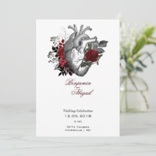 Minimalist Modern Anatomy Gothic Heart Floral Invitation