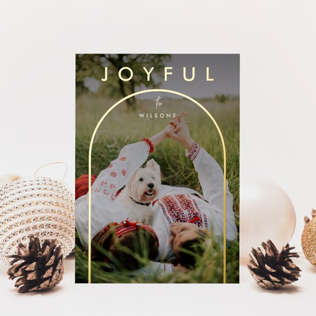 Minimalist Modern Arch Full Photo Christmas Foil Holiday Card (Creator Uploaded)