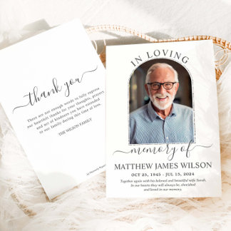 Minimalist Modern Arch Photo Funeral Memorial Thank You Card