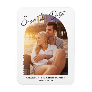 Minimalist Modern Arch Photo Save The Date Card Magnet