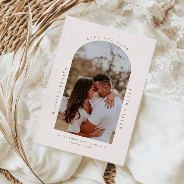 Minimalist modern arch photo Save the Date Invitation (Creator Uploaded)