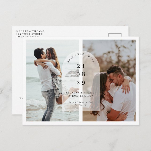 Minimalist modern arch photo Save the Date Postcar Postcard (Front/Back)