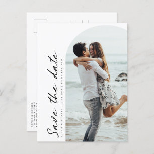 Minimalist modern arch photo Save the Date Postcard