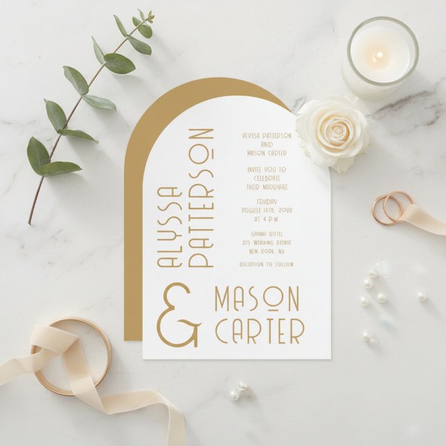 Minimalist Modern Arched Gold Elegant Wedding Invitation (Creator Uploaded)