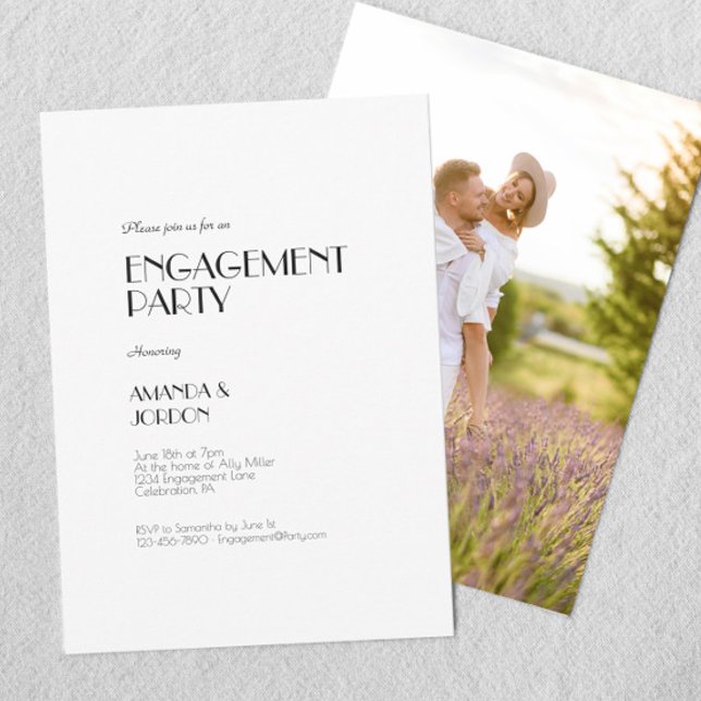 Minimalist Modern Art Deco Engagement Party Photo Invitation (Creator Uploaded)
