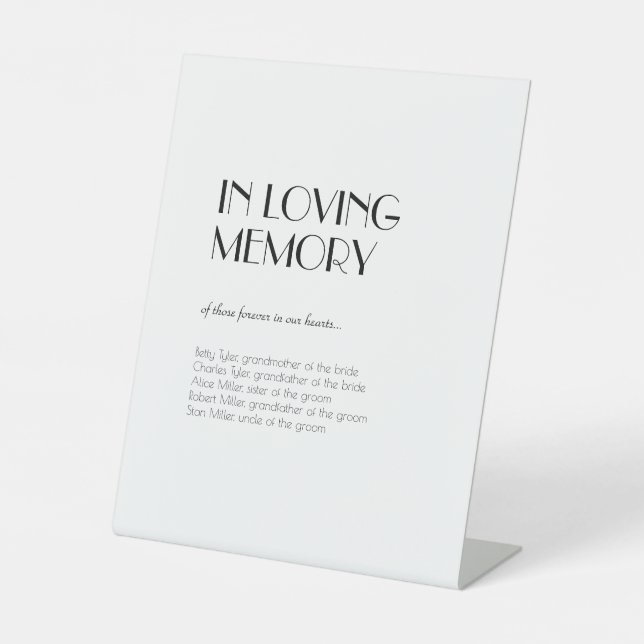 Minimalist Modern Art Deco In Loving Memory Pedestal Sign (Front)