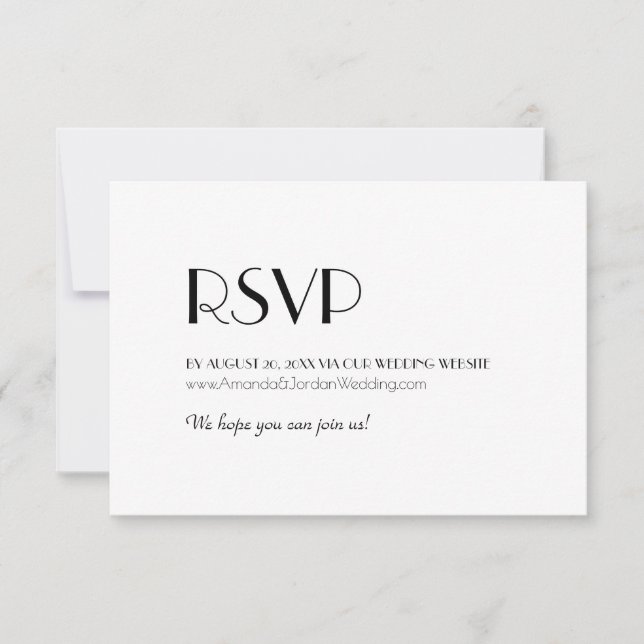 Minimalist Modern Art Deco Wedding Website RSVP Card (Front)