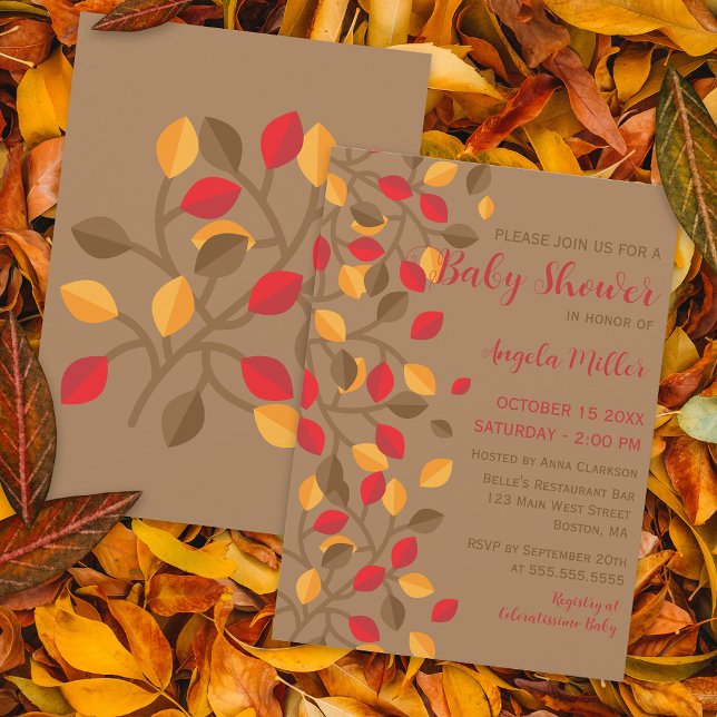 Minimalist Modern Autumn Fall Leaves Baby Shower Invitation (Creator Uploaded)