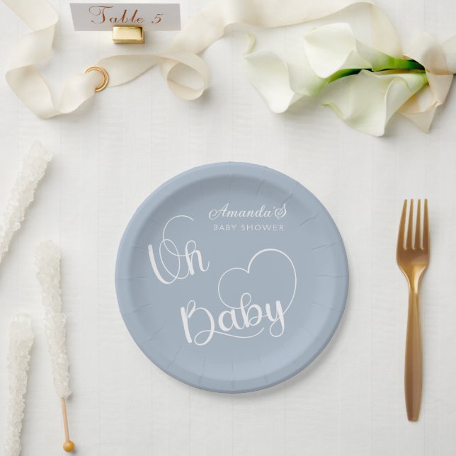 Minimalist  Modern Baby Boy Shower Blue Paper Plate (Wedding)