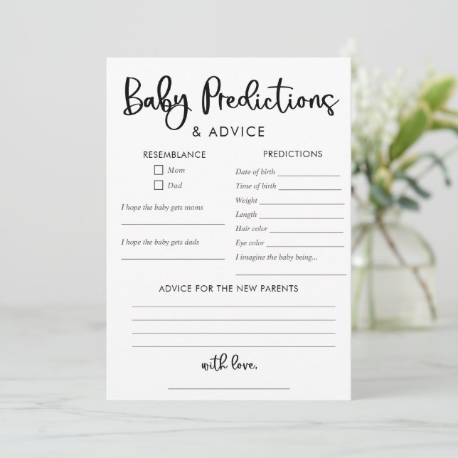 Minimalist modern Baby predictions advice card (Standing Front)