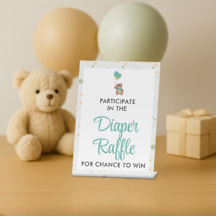 Minimalist Modern Baby Shower Diaper Raffle Game Pedestal Sign