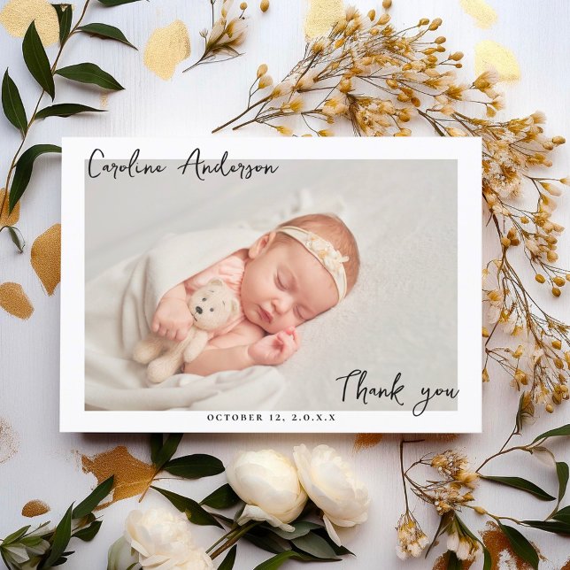 Minimalist & Modern Baby Shower Photo Hand-written Thank You Card (Creator Uploaded)