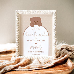 Minimalist Modern Bearly Wait Brown Baby Shower Poster