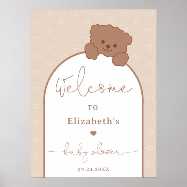 Minimalist Modern Bearly Wait Neutral Baby Shower Poster (Front)
